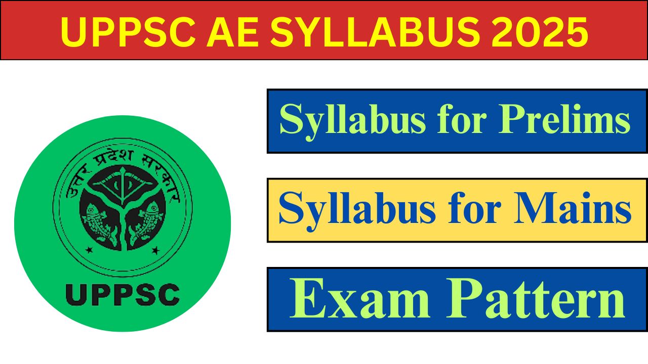 UPPSC AE Syllabus 2025 in PDF format showing Prelims and Mains syllabus details.