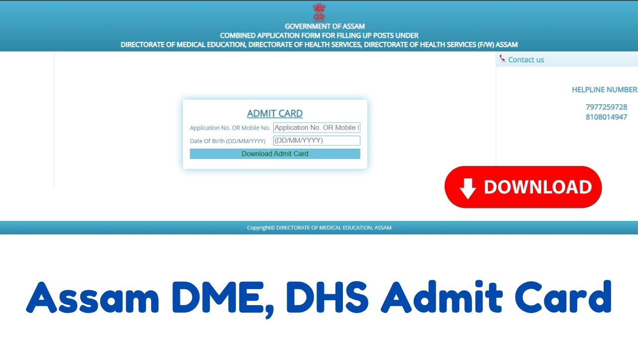 Assam DHS, DME Admit Card 2025